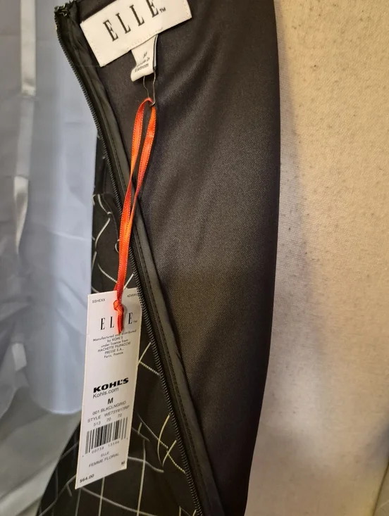 Elle Windowpane Plaid Fit & Flare Sleeveless Dress w/Pleated Neckline NWTS - Picture 8 of 8